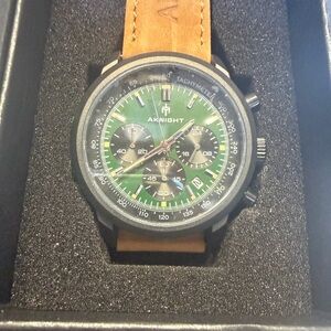 Aknight Men’s Chronograph Watch – Green Dial / Black & Brown Leather Strap